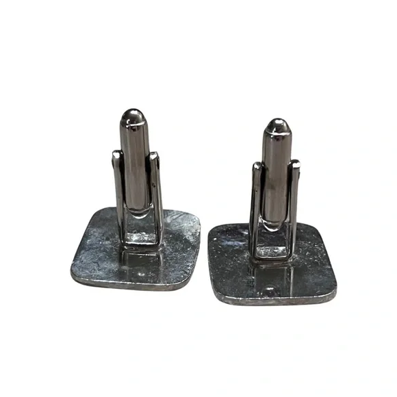 Vintage | Silver Plaid Checker Design Rectangular Cuff Links - Picture 4 of 4